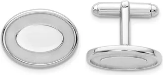 Diamond2Deal Rhodium-plated Oval with Engravable Area Cuff Links
