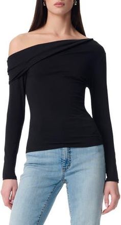 Robert Rodriguez Simonette Twisted One-Shoulder Long Sleeve Top in Black Beauty at Nordstrom Rack, Size X-Large