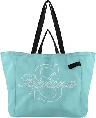 Generic Custom Teal pattern Reusable Canvas Tote Bag, Heavy Duty Grocery Shopping Bag with Large Capacity Double Handles Hard Bottom Work Groceries Travel