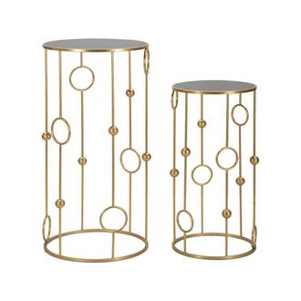 Dmora Dmora - Tavolino Da Salotto Leonid, Tavolo Basso Da Caff&egrave;, Portariviste Per Divano, Ripiano Da Soggiorno, 50x50 H100 Cm, Oro
