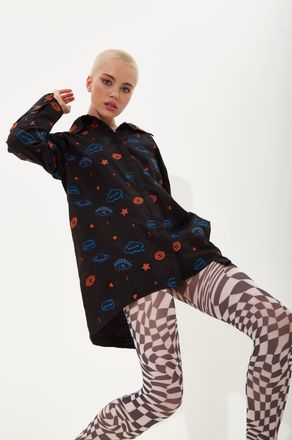 House Of Holland Embroidered Shirt in Black