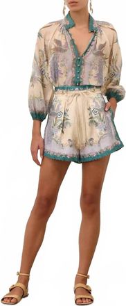 Zimmermann Indra Tuck Shorts In Cream Scarf