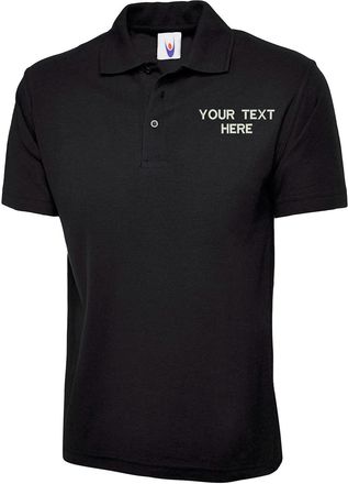 Generic Personalised Embroidered Your Left Chest Text Classic Polo Shirt, Office Casual Workwear Unisex Adult Top (Black, 3XL, 3X_l)