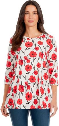 Jessica London Stretch Knit Swing Tunic in Red Happy Flowers at Nordstrom, Size 44