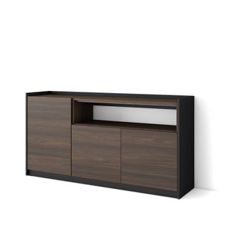 Skraut Home Skraut Home - Aparadores Para Sal&oacute;n, 156x37x80cm, 3 Puertas, Armario, Zapatero, Roble Oscuro Y Negro