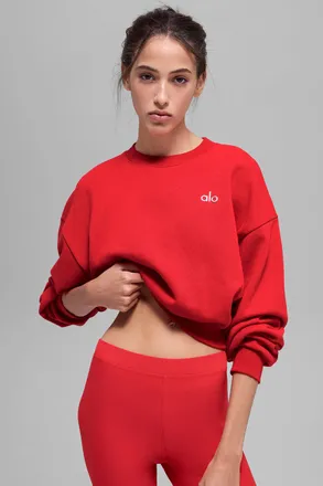 Alo | Cropped Accolade Crewneck Top in Bright Red, Size: Medium