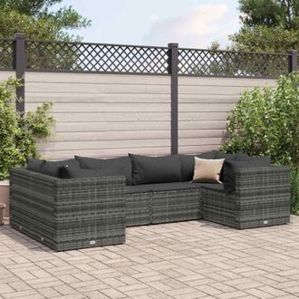 vidaXL Vidaxl - Set De Muebles De Jard&iacute;n 6 Pzas Y Cojines Rat&aacute;n Sint&eacute;tico Gris