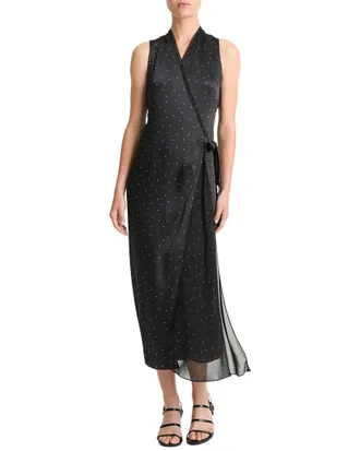 Vince Dot Silk-Trim Wrap Dress