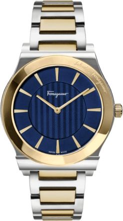 Ferragamo 1898 Slim Blue Dial Two Tone Steel Mens Watch SFPE00419
