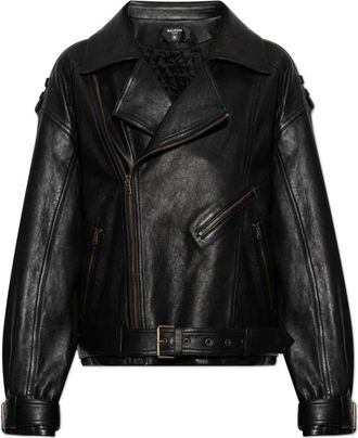 Balmain Lamsleren Leren Bikerjack - Heren - Leren en Su&egrave;de Jassen - Zwart - XL - Leer - Jassen