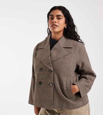 Only Solo Curve giacca squadrata a quadri beige-Neutro