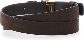 Ferragamo Womens Belt With Gancini Buckle Dark Brown Suede Calf Leather