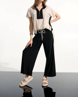 Joseph Ribkoff Silky Knit Color-Block Top In Moonstone/black