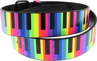 Generic Unisex Neon Rainbow Piano Key Music Print Belt Black Buckle One Size 120cm Length Novelty Fancy Dress