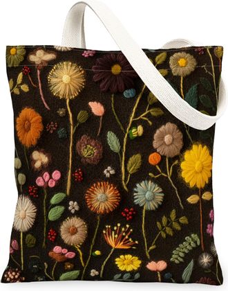 Generic Spring Dandelion Flower Canvas Tote Bag for Shopping 13x15, Knitting Theme Florals Reusable Grocery Print Pattern Bag for Women, Fun Vintage Beach Aes