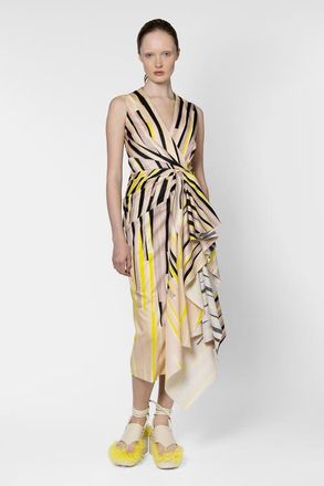 Roksanda Ilincic Esra Stripe Cotton Fitted Midi Dress in Collage Print Yellow/Black at Nordstrom, Size 12