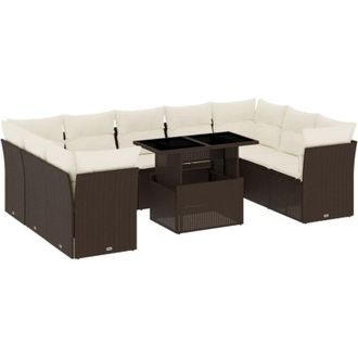 vidaXL Set De Sof&aacute;s De Jard&iacute;n 10 Pzas Y Cojines Rat&aacute;n Sint&eacute;tico Marr&oacute;n Vidaxl