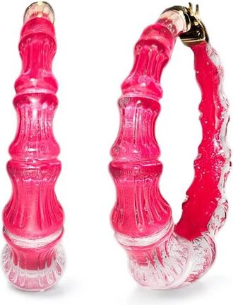 Gold & Honey Womens Bamboo Illusion Lucite Hoop Earrings In Pink Peacock