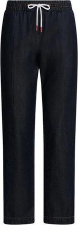Kiton Zachte katoenen en linnen broek met elastische taille - Dames - Straight fit broeken - Blauw - L - Katoen - Broeken