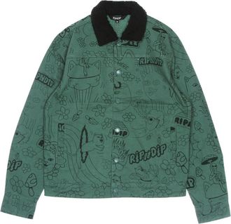 Ripndip Bosgroene Scribble Button Up Jas - Heren - Zomerjassen - Groen - M - Katoen - Jassen