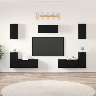 Berkfield Home TV Cabinet with Shelf Other with Storage with Door 7 pcs Black oak Engineered wood