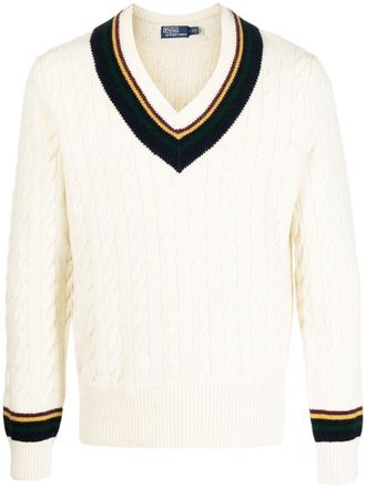 Polo Ralph Lauren stripe-trim V-neck jumper - White