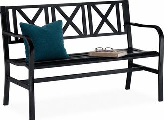 Relaxdays Relaxdays Banco Jard&iacute;n, 2 Plazas, Robusto, Para Terraza, Balc&oacute;n, Asiento 81 X 127 X 56 Cm, Acero, Negro