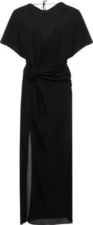 Rotate Black Lace-Back Draped Rose Maxi Dress