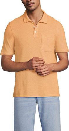 Lands End Short Sleeve Cotton Linen Polo in Sweet Mango Heather at Nordstrom, Size Xx-Large