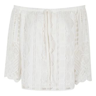 Pinko Pinko, Overhemden, Dames, Wit, M, Katoen, Sangallo Lace Off-Shoulder Blouse