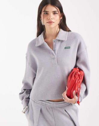 Lacoste felpa coordinata con etichetta, dettagli a coste, polo, grigia-Grigio