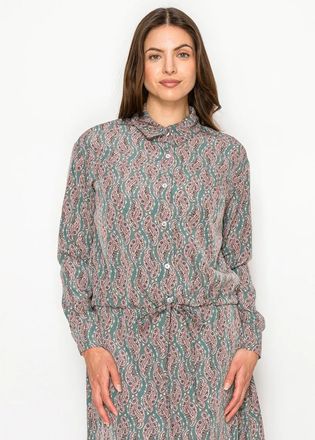 YAL New York Sage Green Paisley Button-Down Blouse