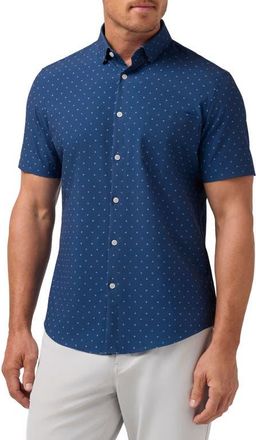 Mizzen+Main Leeward Trim Fit Short Sleeve Performance Button-Up Shirt in Midnight Navy Alternating Kite at Nordstrom, Size Xx-Large
