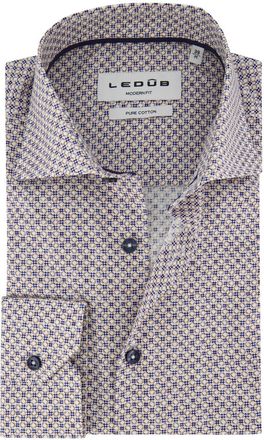 Led&ucirc;b Overhemden Ledub Modern Fit beige geometrisch patroon