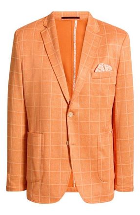 Johnston & Murphy Game Day XC Flex Pinnacle Orange Windowpane Check Knit Sport Coat in Orange Plaid at Nordstrom, Size Xx-Large