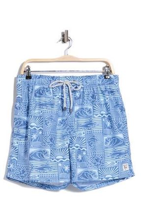 Vintage Summer Swimwear Printed Rising Sun Volley Swim Shorts in Blue at Nordstrom Rack, Size Xx-Large