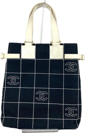 Chanel Black White Canvas Shoulder Bag Tote Bag (Pre-Owned)
