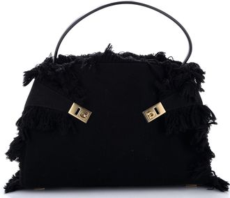 Ferragamo Hug Shoulder Bag Fringed Canvas and Leather Large
