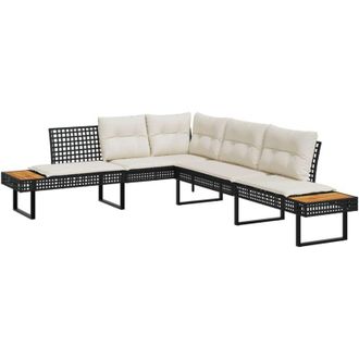 vidaXL Sof&aacute; De Jard&iacute;n Con Cojines Forma De L Rat&aacute;n Pe Negro Y Acacia Vidaxl