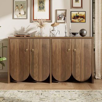 Merax Walnut Look Sideboard with Four Doors & Adjustable Shelves