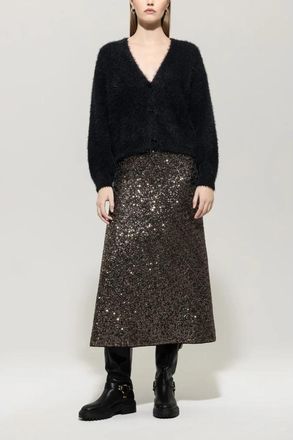 Luisa Cerano Sequin A-line Midi Rok - Dames - Midirokken - Bruin - L - Pailletten - Rokken
