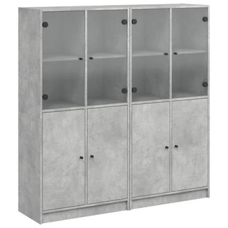 Berkfield Home Bookcase with Doors Concrete Grey 136x37x142 cm Engineered Wood | Size: 136 x 37 x 142 cm