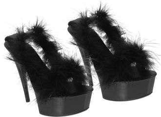 PartyKindom High Heel Sandals for Women Non-Slip Summer Platform Shoes Breathable Black Strappy Open Toe Heels Elegant Fluffy Style for Party and Casual Wear