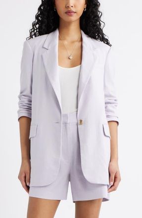 Open Edit Everyday Linen Blend Blazer in Purple Evening at Nordstrom, Size Xx-Small