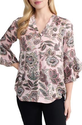 Jones New York Kelly Floral Flutter Sleeve Button-Up Shirt in Petal Pink Multi at Nordstrom, Size Large
