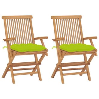 vidaXL Sillas De Jard&iacute;n 2 Uds Madera Teca Con Cojines Verde Brillante Vidaxl
