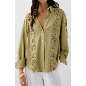 Scalpers Lace Shirt in Khaki at Nordstrom, Size X-Large Eu