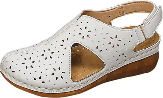 Generic Low Wedge Sandals for Women Breathable Closed Toe Summer Sandal Solid Color Lightweight Stylish Versatile Comfy Strappy Sandals with Arch Support Beac