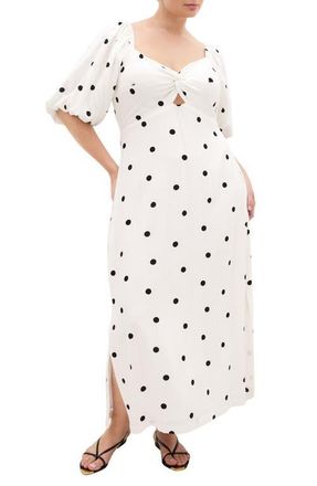 City Chic Nala Dot Maxi Dress in Black Polka Dot at Nordstrom, Size Xxxs