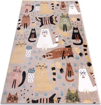 RugsX Rugsx - Alfombra Fun Kittens Para Ni&ntilde;os, Gatos Beige Multicolour 140x190 Cm